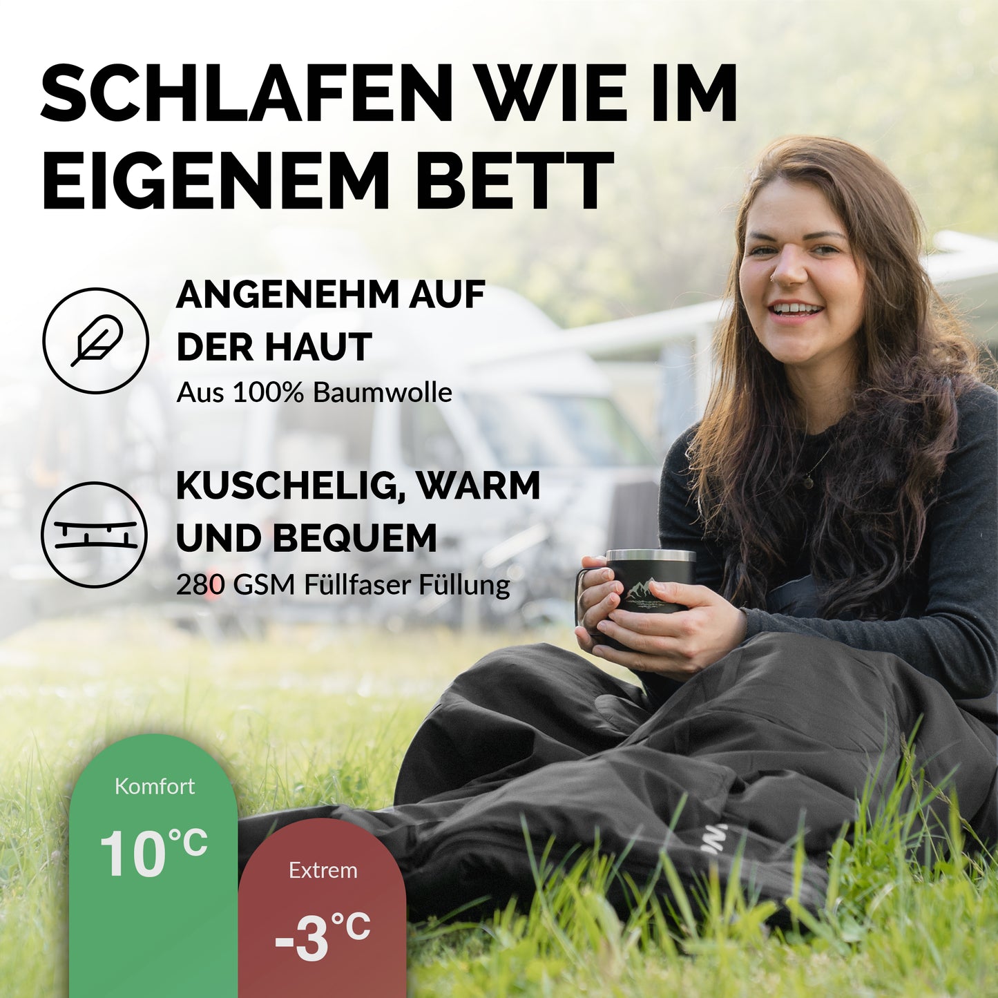 Deckenschlafsack aus Baumwolle 10°C bis -3°C