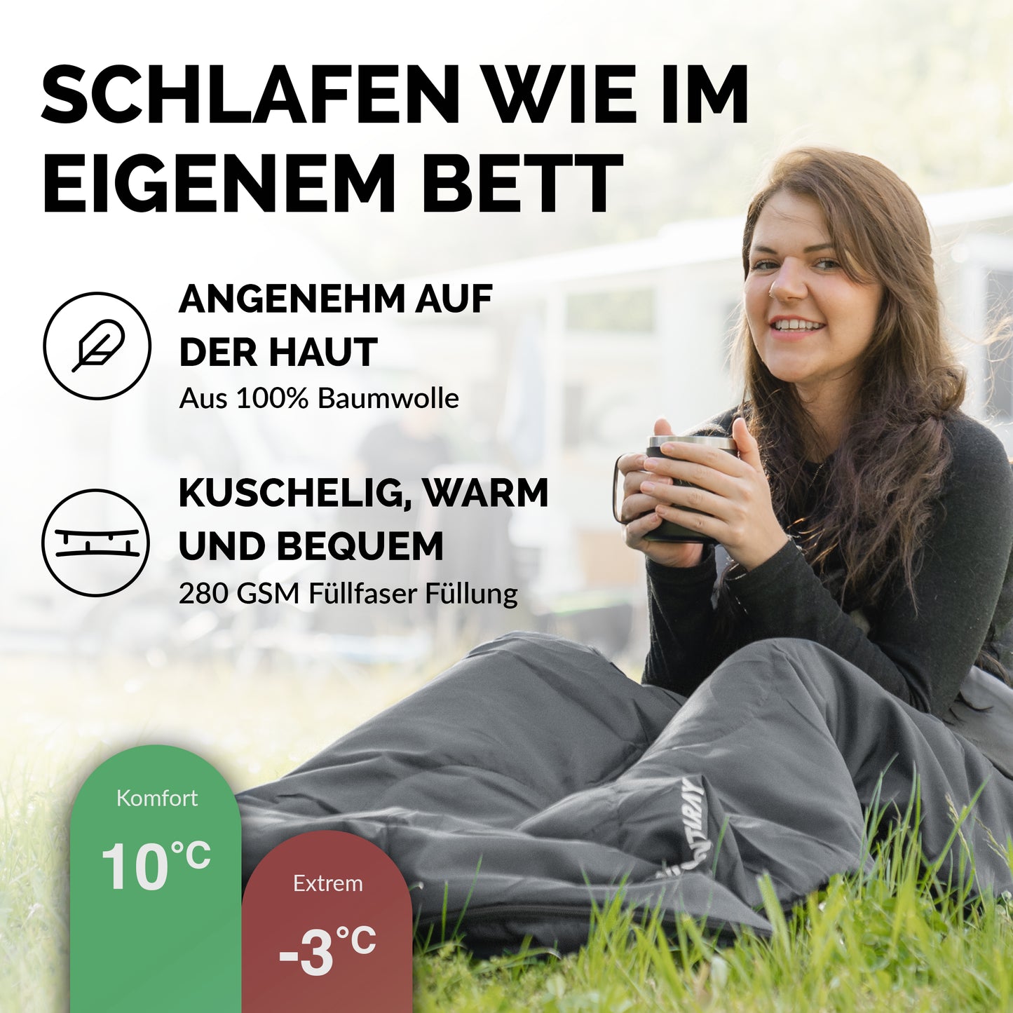 Deckenschlafsack aus Baumwolle 10°C bis -3°C