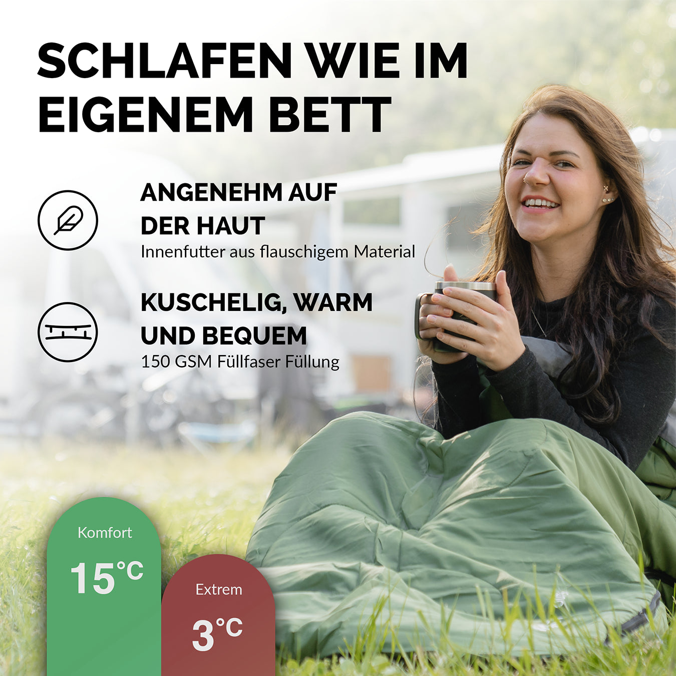 Deckenschlafsack 15°C bis 3°C