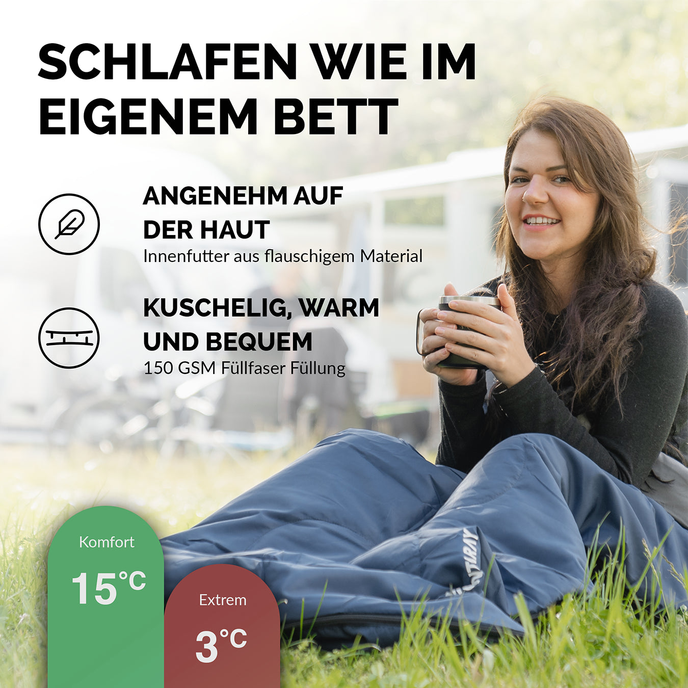 Deckenschlafsack 15°C bis 3°C