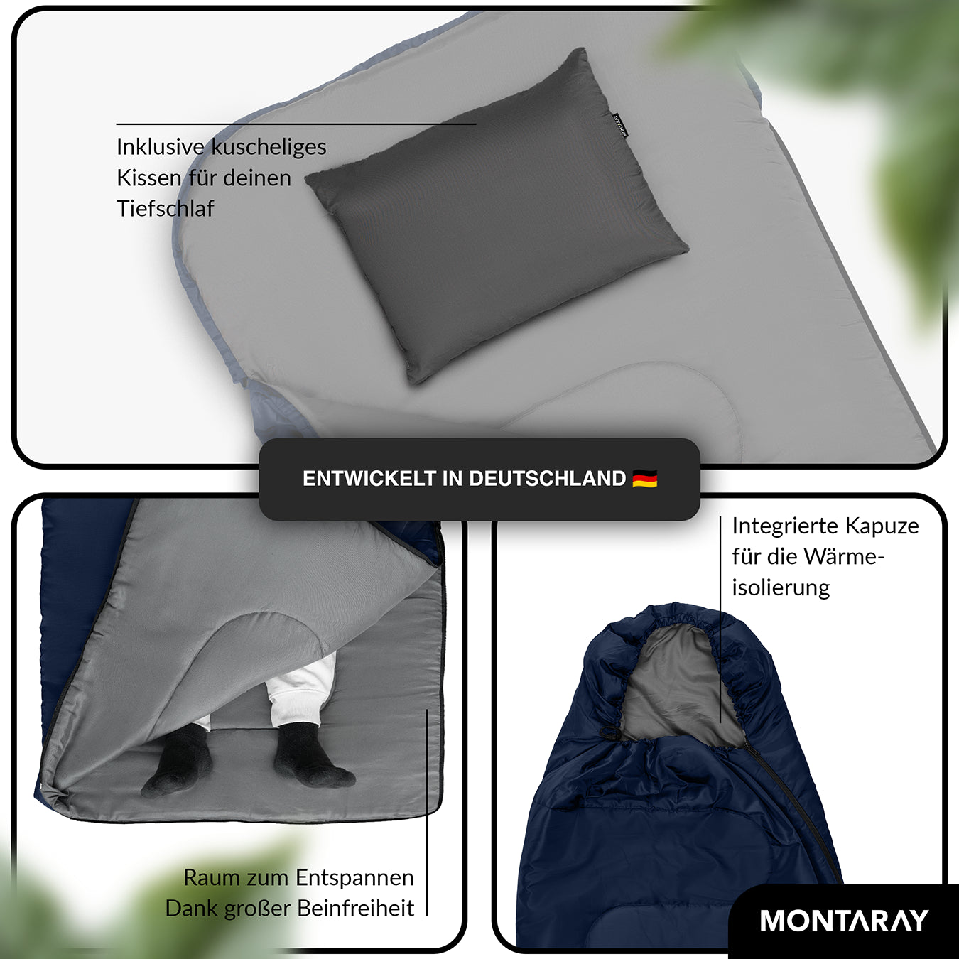 Deckenschlafsack mit Kapuze 12°C bis -3°C